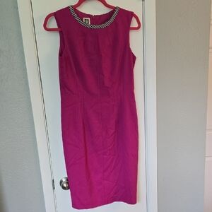 Anne Klein Pink Sheath Midi Dress Sleeveless Crew Neck